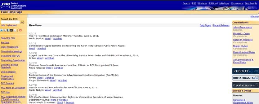 Old FCC.gov website interface. Very old-school web design.