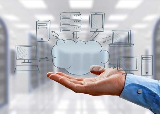 employee hand showcasing cloud architecture idea