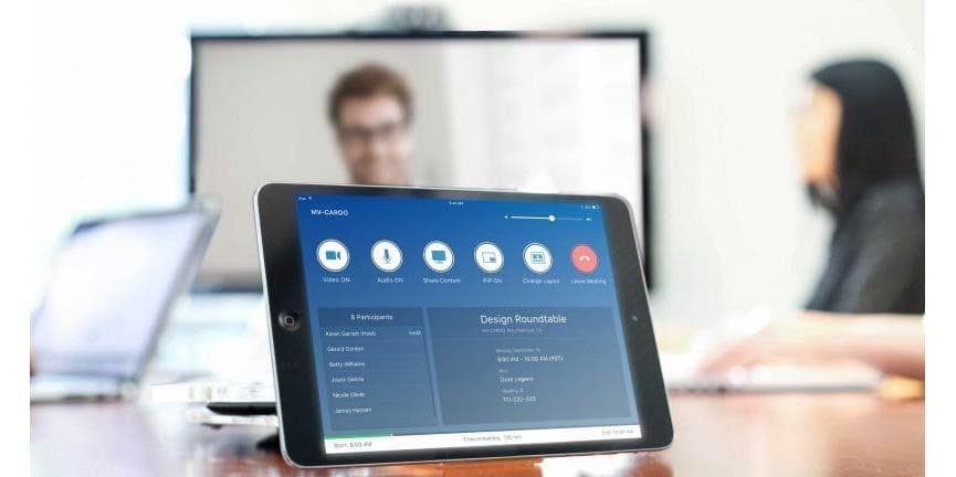 New business video communications solution helps teams meet, connect, and collaborate quickly and cost effectively. bluejeans video conferencing user interface on a tablet