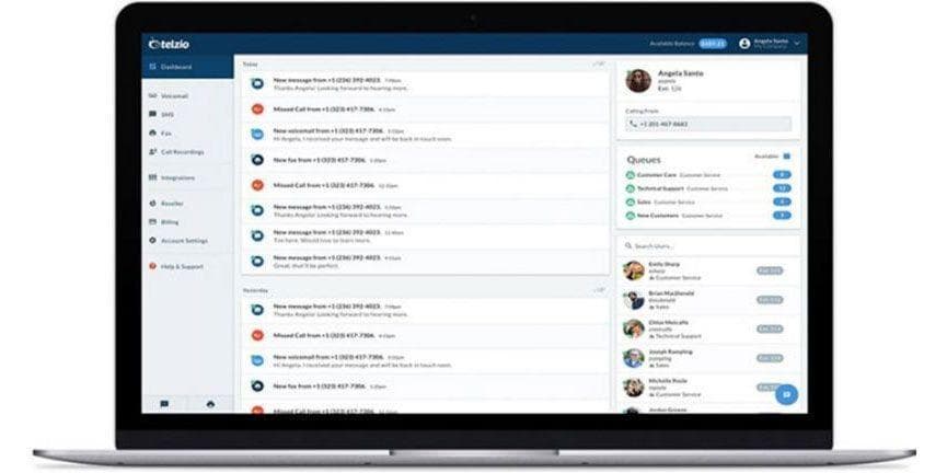 Telzio offers useful collaborative communication features to help remote teams achieve success. telzio user dashboard on laptop computer