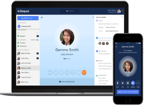 Dialpad cloud communication solution in laptop and smartphone
