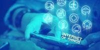 employee holding mobile phone with Internet of things