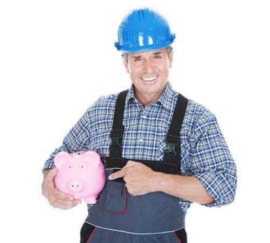 contractor saving money piggy bank